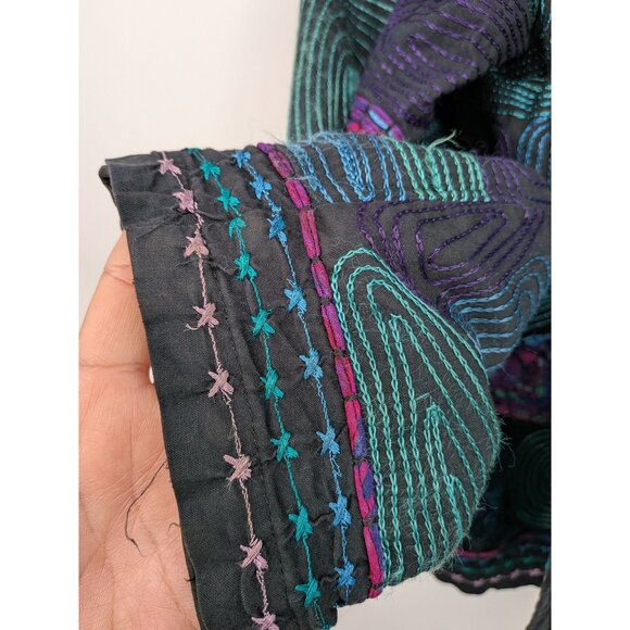 Embroidered Blazer Jacket Women Size 1X Open Front Boho Geometric Patchwork Art - Picture 10 of 16